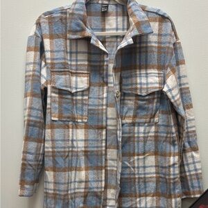 SHEIN Blue and Brown Plaid Button-Down Shirt